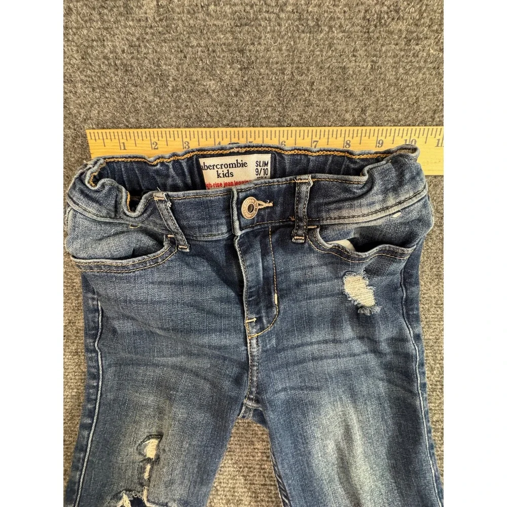Abercrombie Kids High Rise Jean Legging Slim 9/10 Distressed Frayed Hem Denim